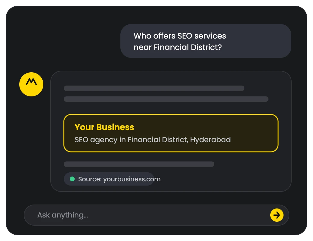 Illustration of an AI assistant recommending a business and citing its website as the source